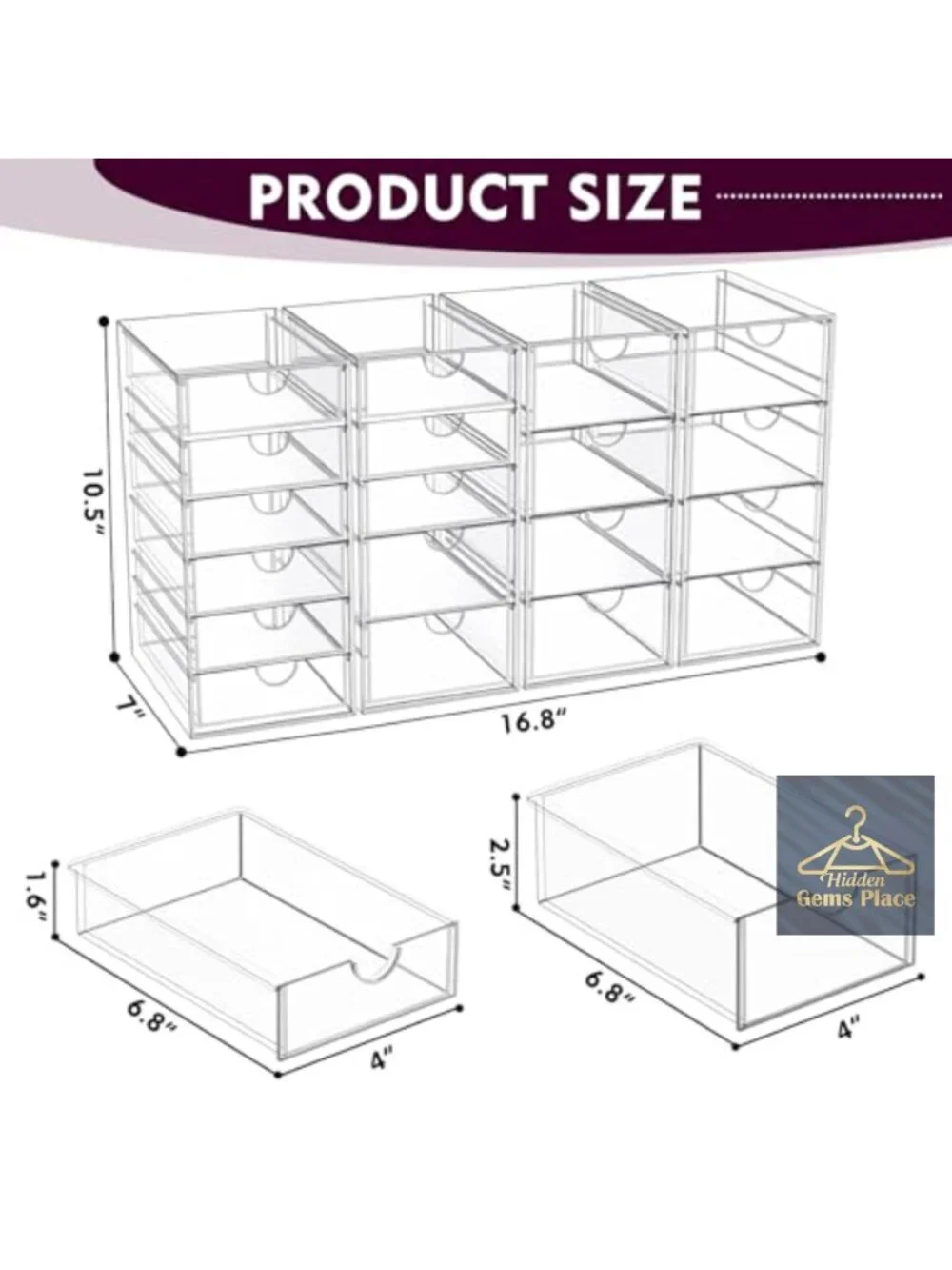 Acrylic Makeup Organizer with 19 Drawers, Cosmetic Storage & Desk Organizer
